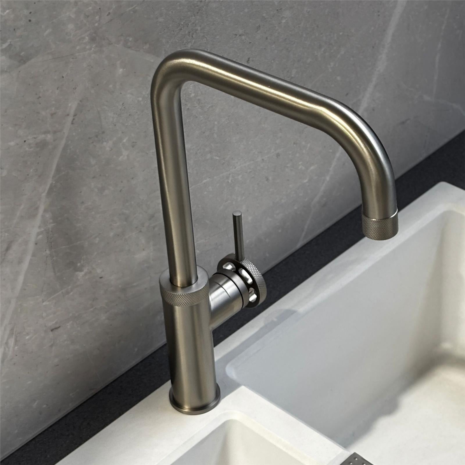 Liquida LB415BS Industrial Style Single Lever Brushed Steel Kitchen Mixer Tap